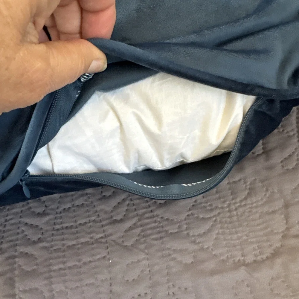 Callisto Home Velvet Lumbar Pillow Midnite Blue Down Feather Insert 25 X 13 EUC